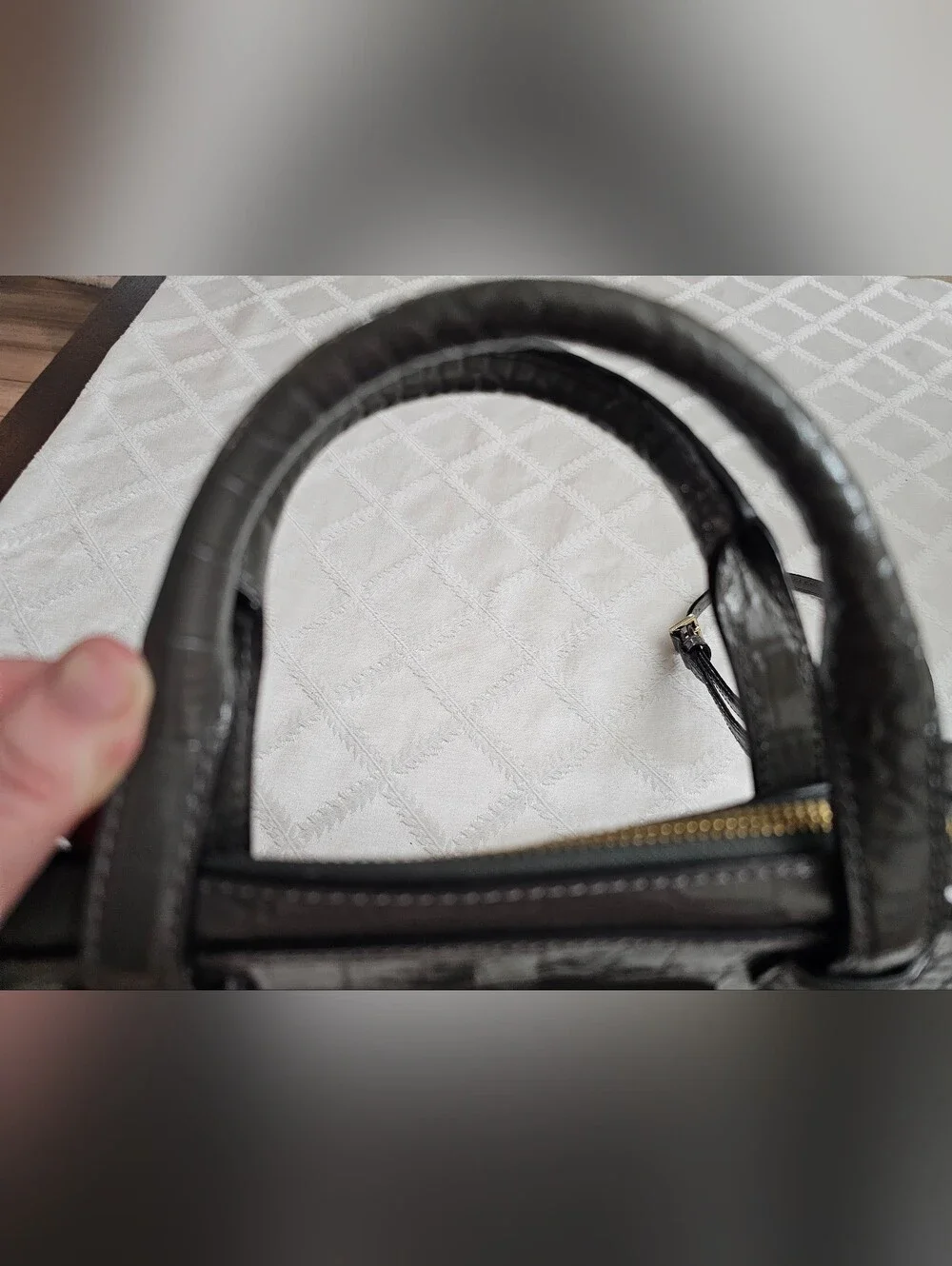 Kate Spade Gray Croc-Embossed Dome Satchel